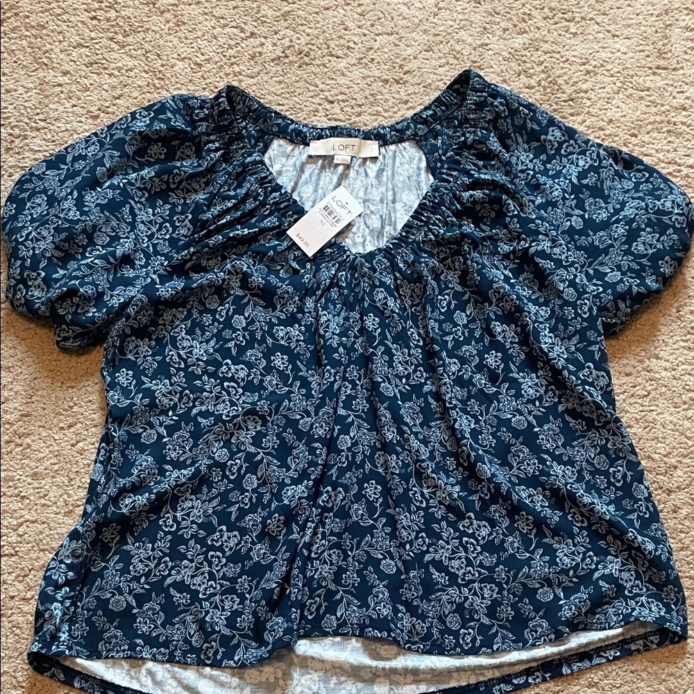 LOFT Navy Floral Blouse